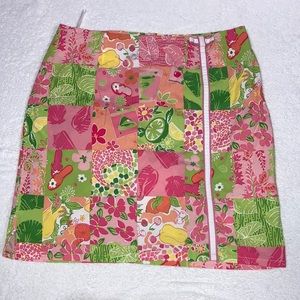 Tahiti reef club tropical beach vacation pink floral fruit skort size 10